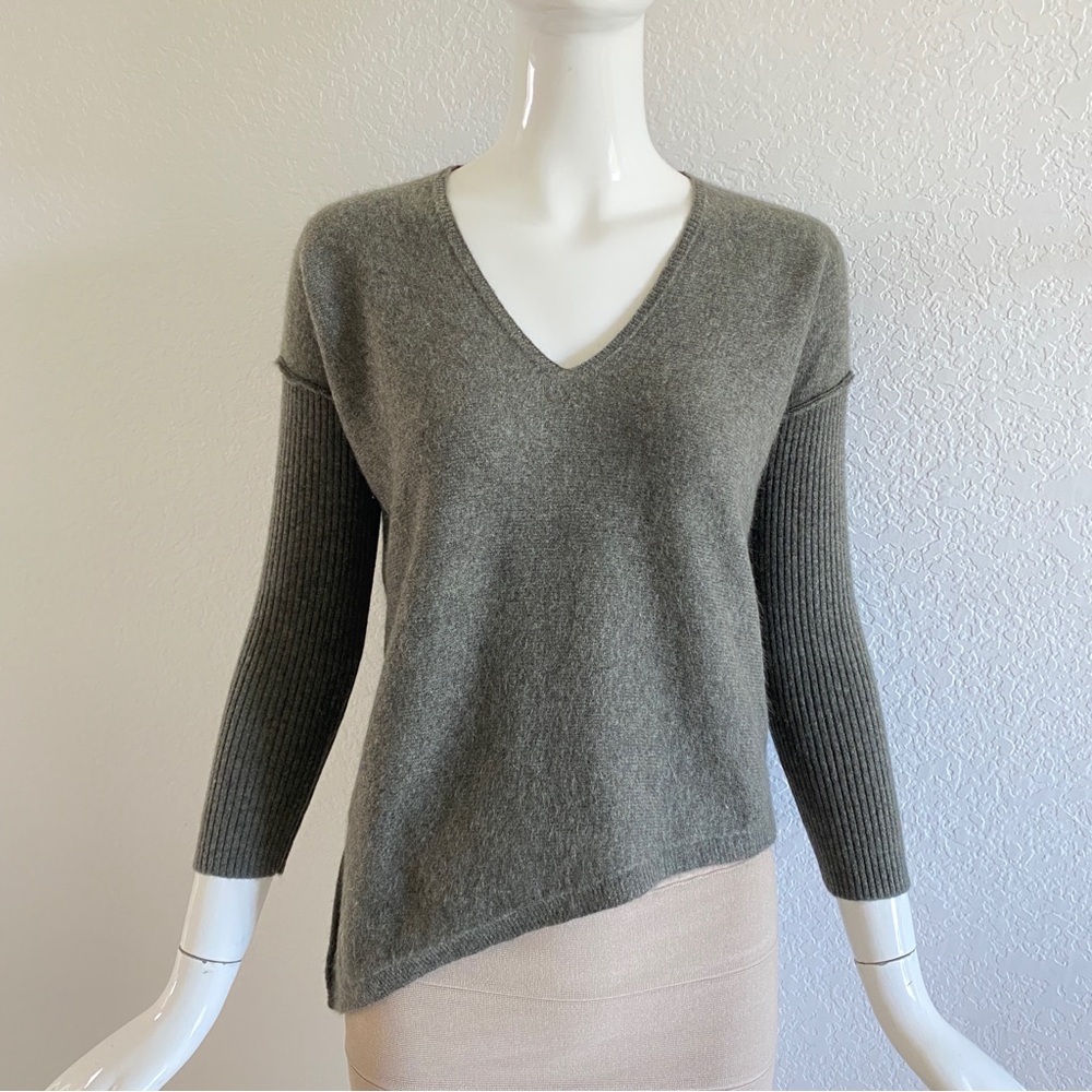 Knyt & Lynk olive brown asymmetrical Cashmere Sweater